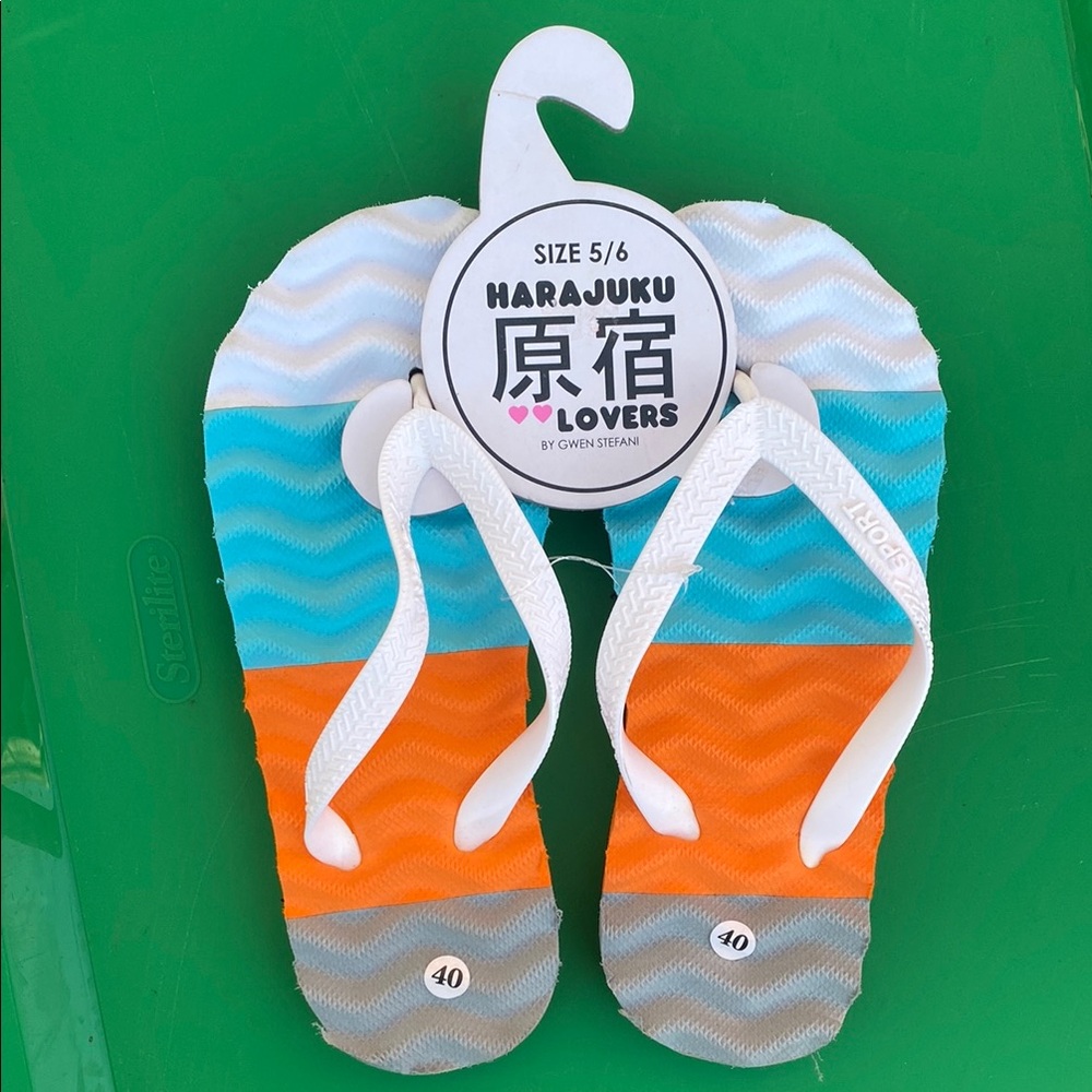 Harajuku Lovers Kids Flip Flops - Orange, Blue, Gray